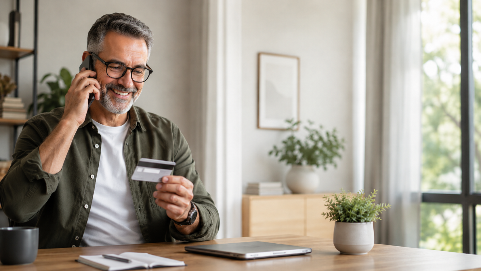 A professional reviewing business payments with open space on the right
